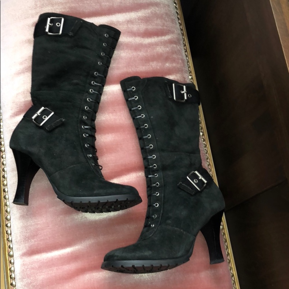 Colin Stuart Black Suede High Heel Boot Size 7